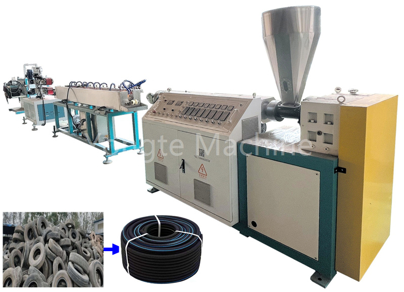 Rubber irrigation hose making machine using recycled rubber tire wastage